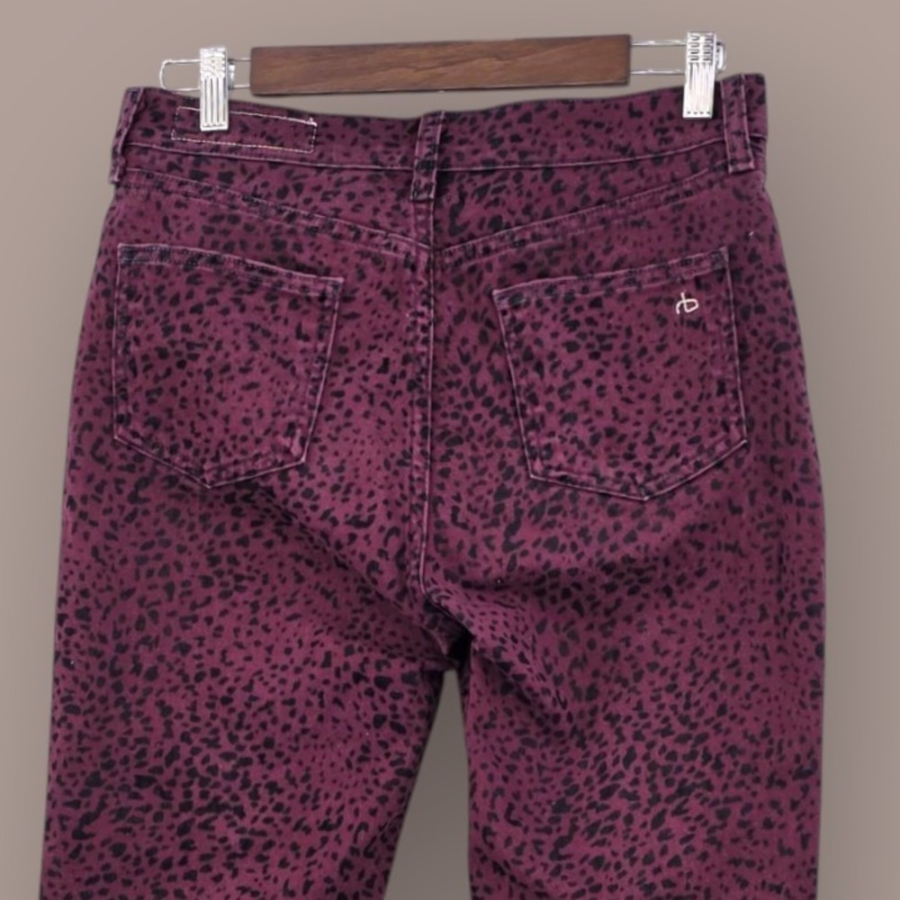 Rag & Bone Size 27 Hana Burgundy Cheetah Animal Print High Rise Waist Crop Jeans - Picture 5 of 12